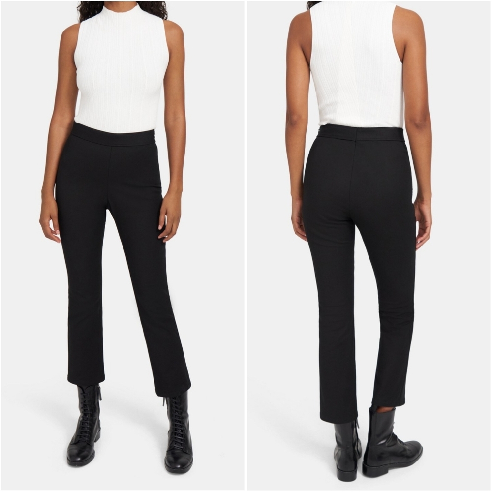 Theory Slim Pull-On Pant in Double Stretch Cotton Black High Rise Slim L…